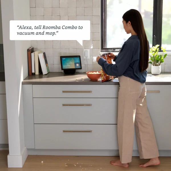 Roomba combo essential photo lifestyle woman popcorn alexa voice command x cdcbdccfbaeda